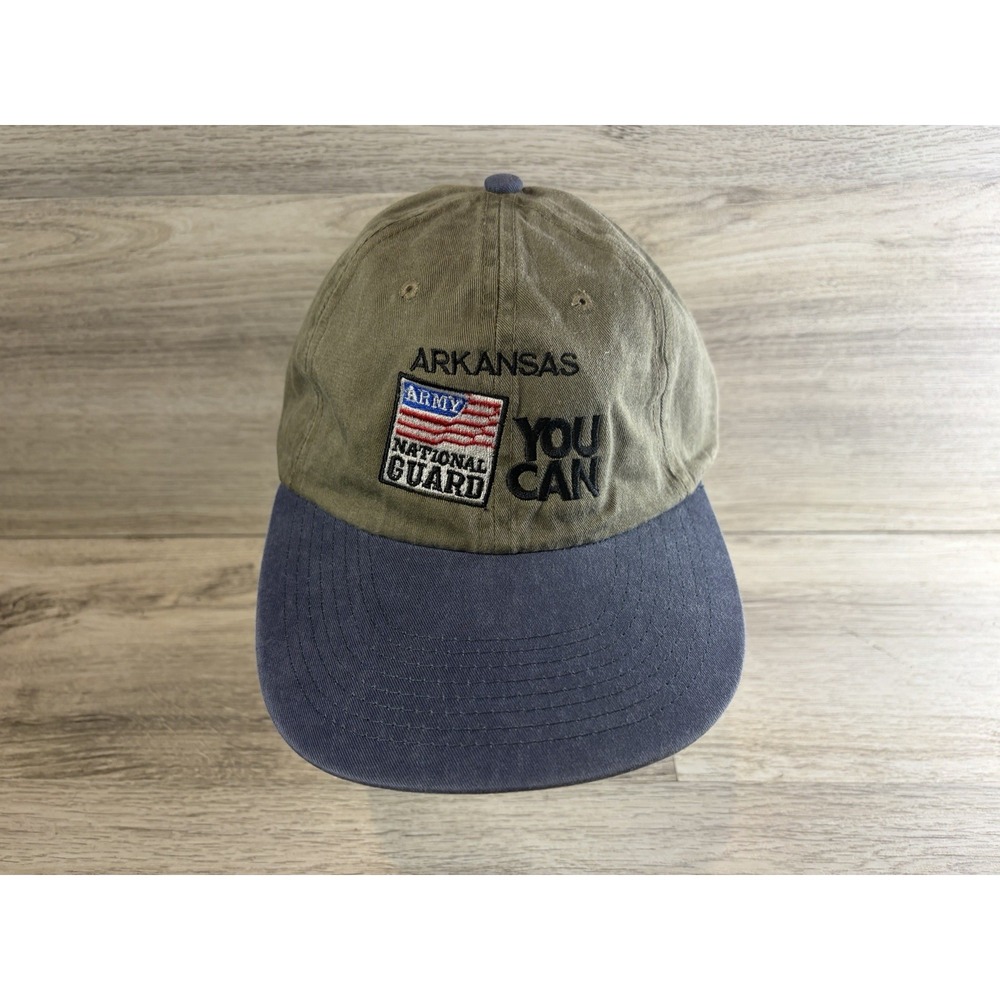 Vintage Arkansas National Guard Hat Cap Strapback Mens Khaki USA Adjustable